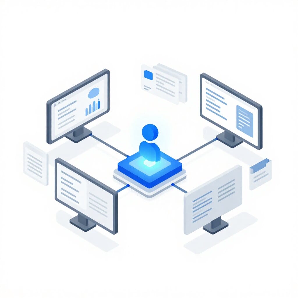 KI-Mitarbeiter steuert und koordiniert vernetzte Datenströme und Analysen auf einer modernen KI-Plattform.