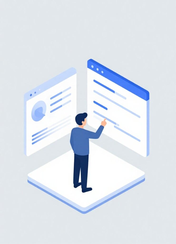 Mann interagiert mit digitalen Bildschirmen.